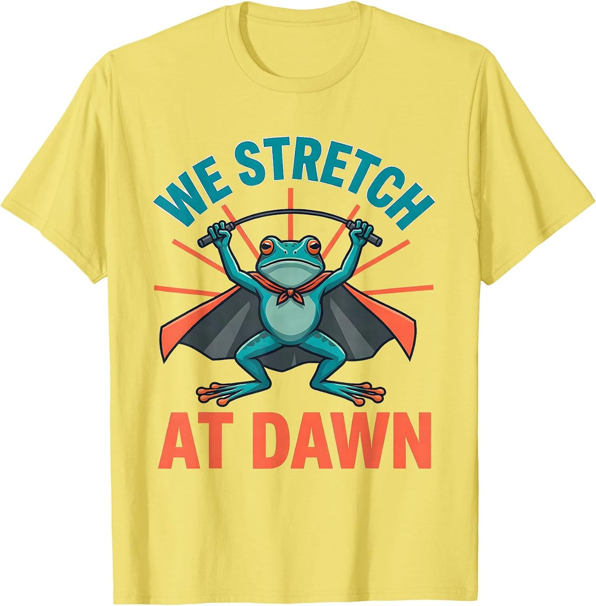 We Stretch At Dawn Funny Teacher Frog Back to School T-Shirt, Men, Lemon Yellow, XX-Large - As Pictured