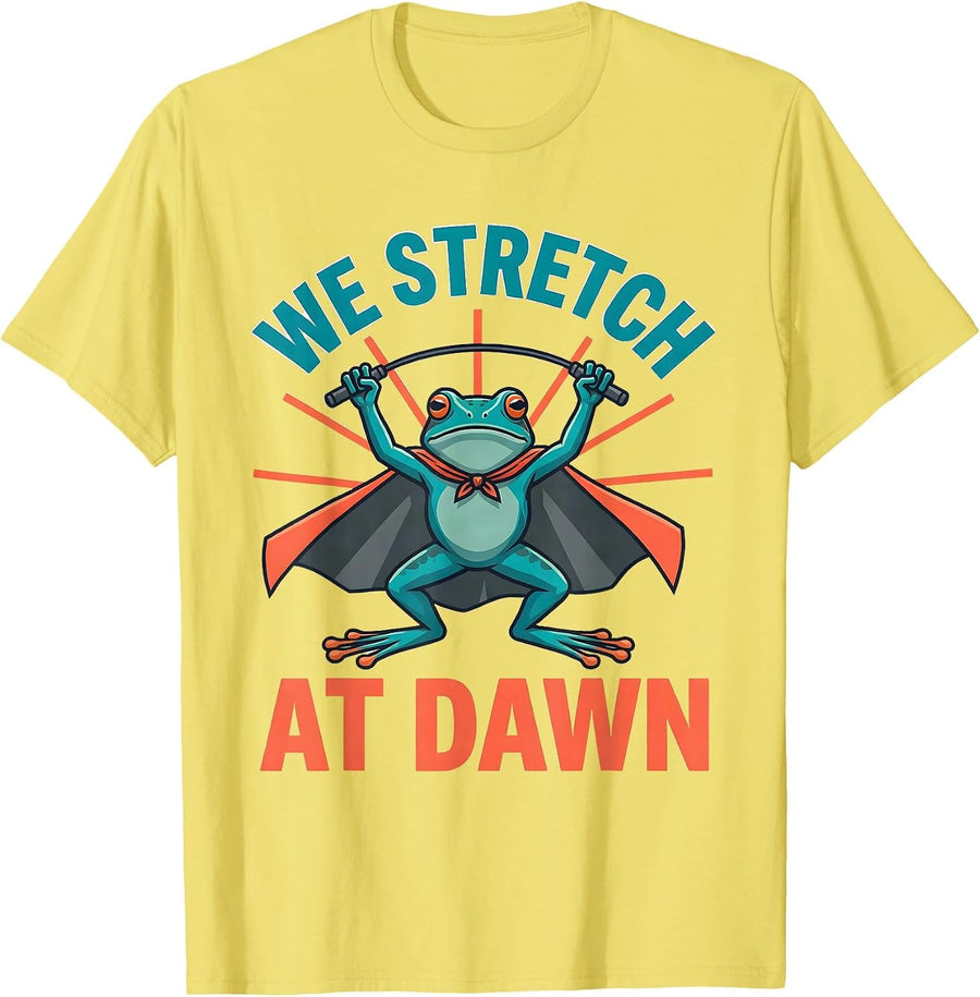 We Stretch At Dawn Funny Teacher Frog Back to School T-Shirt, Men, Lemon Yellow, X-Large - As Pictured