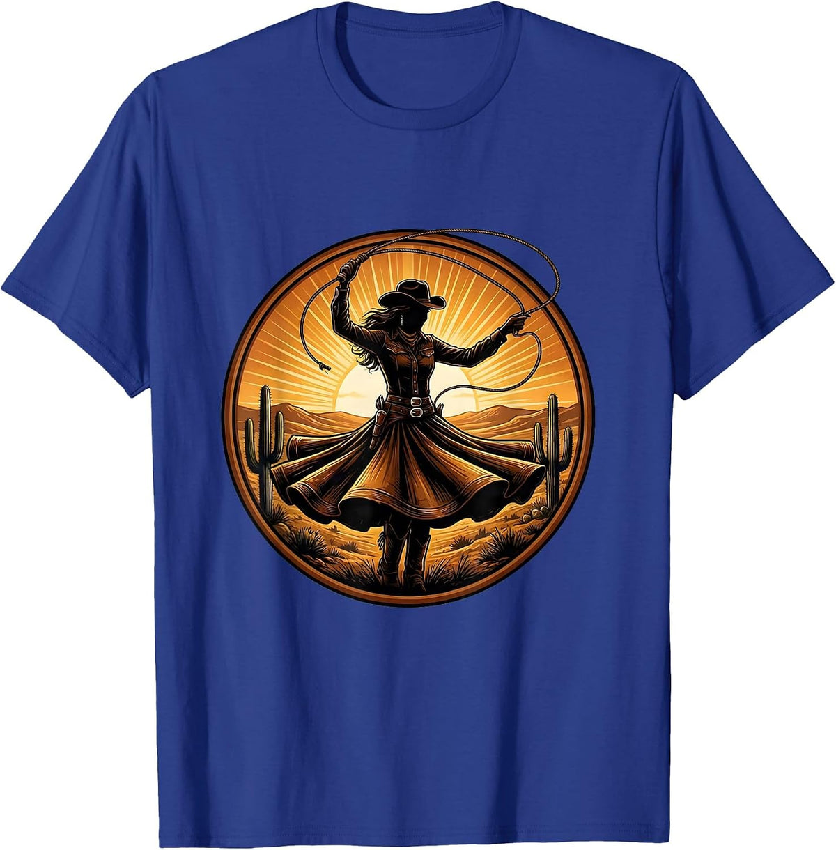 Men's Cowgirl Lasso Sunrise Western Rodeo Graphic T-Shirt - Royal Blue