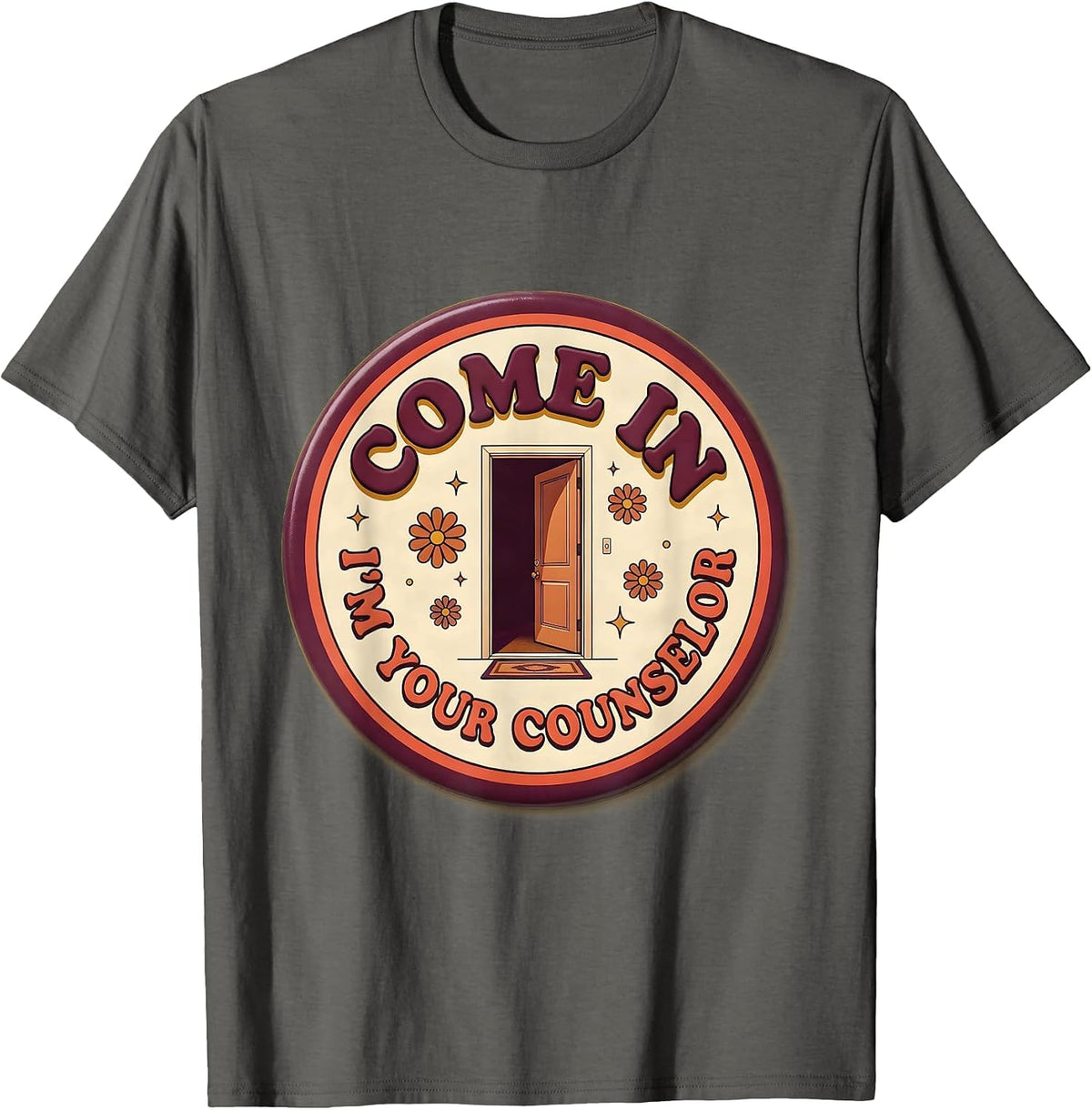 Men's Come In, I'm Your Counselor Groovy Retro School Counselor T-Shirt - Asphalt Grey