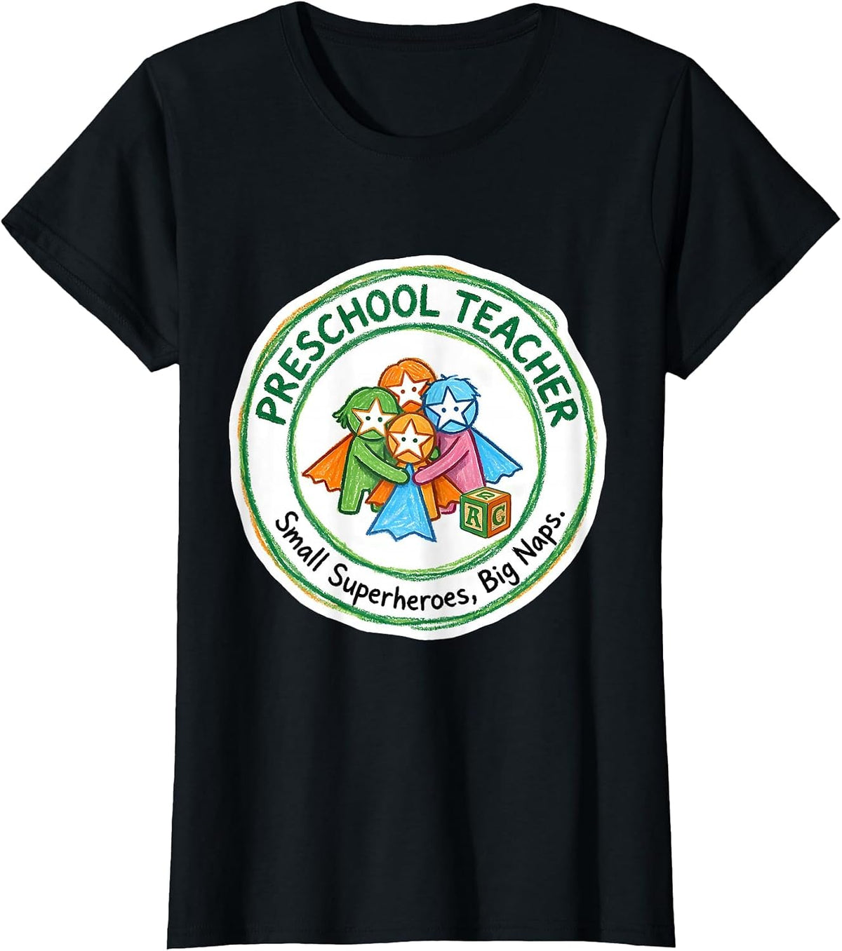 Women's Preschool Teacher Small Superheroes Big Naps Funny T-Shirt - Black