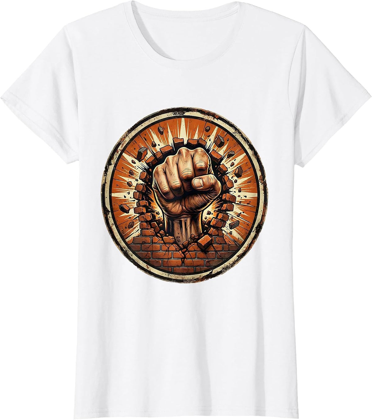 Women's 80s Rock Fist Through Brick Wall Graphic T-Shirt - White