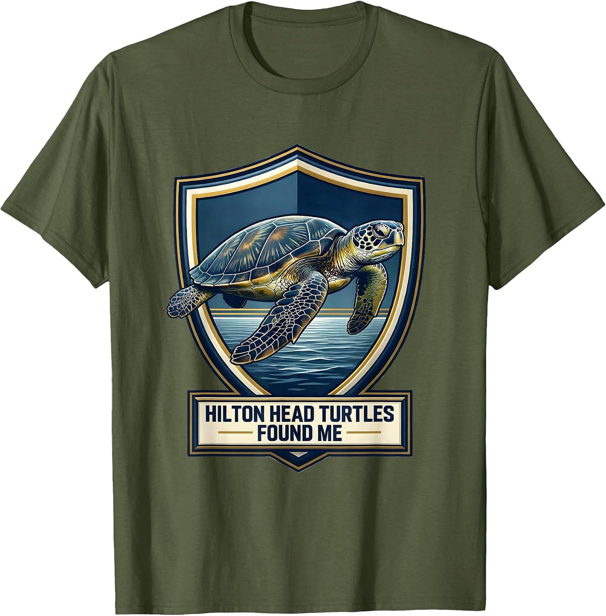 Men's Hilton Head Turtles Found Me Emblem Sea Turtle Lover Coastal T-Shirt - Olive Green