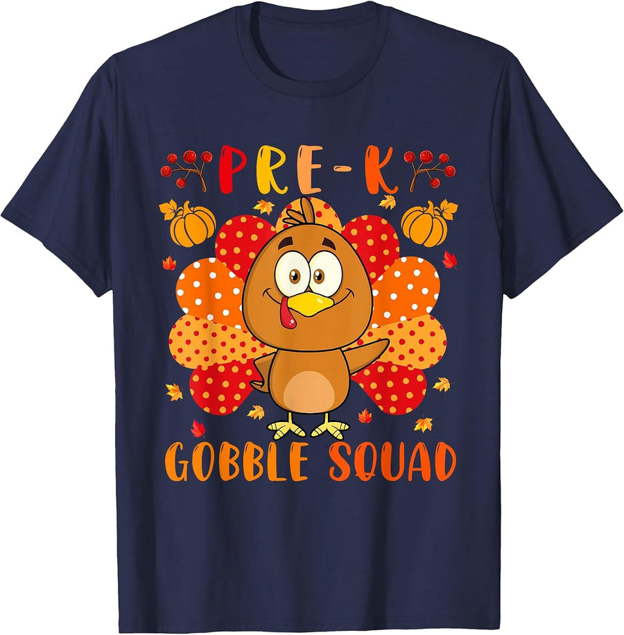 Pre-K Gobble Squad Thanksgiving Turkey Teacher Students T-Shirt - Navy Blue