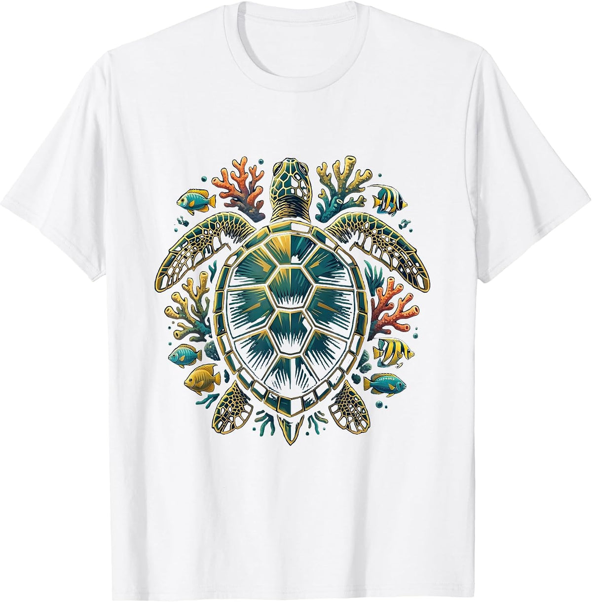 Men's Boys Hawaiian Sea Turtle Coral Reef Graphic T-Shirt - White