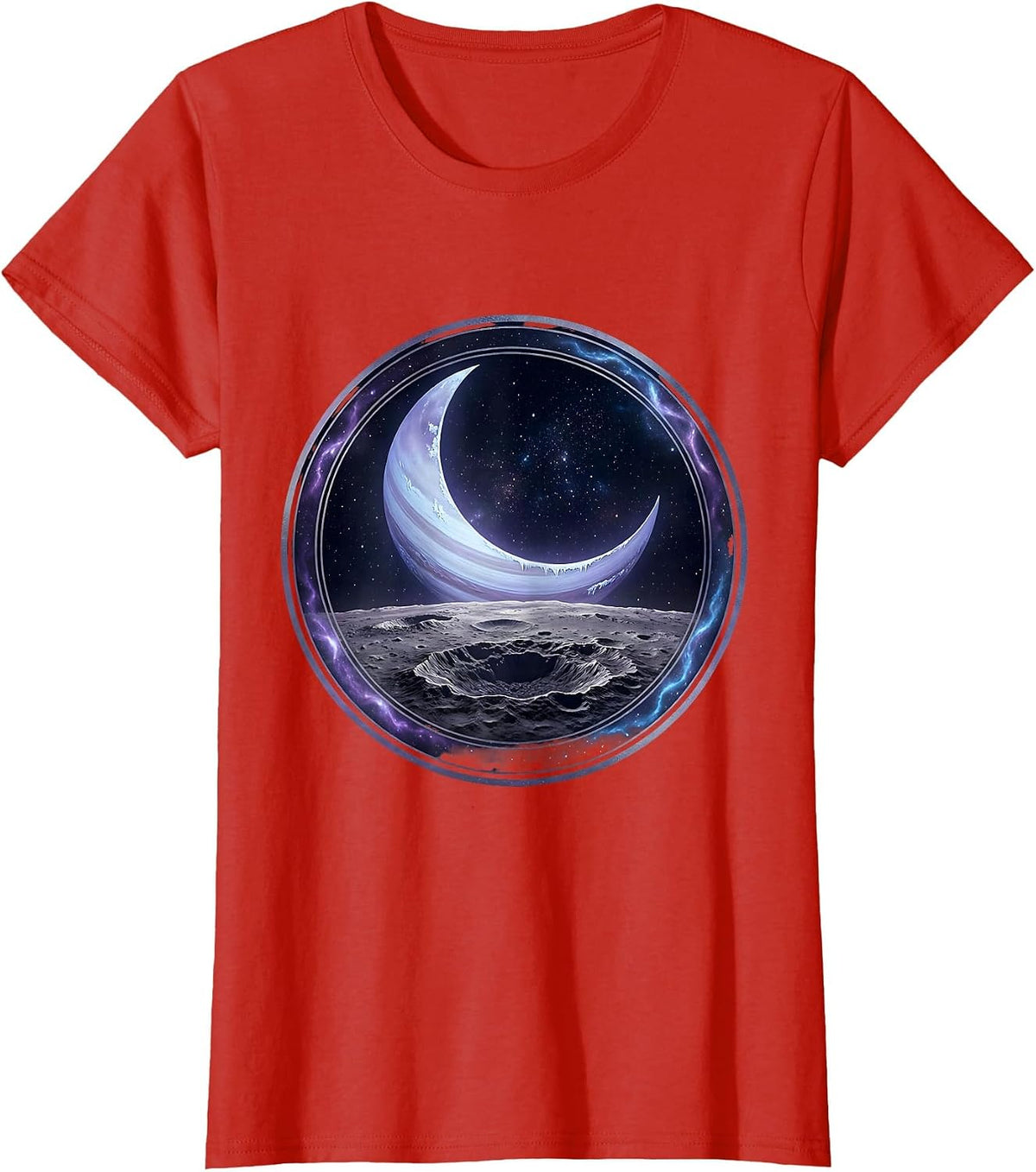 Pluto Rising Over Charon's Surface Space Art T-Shirt - Red