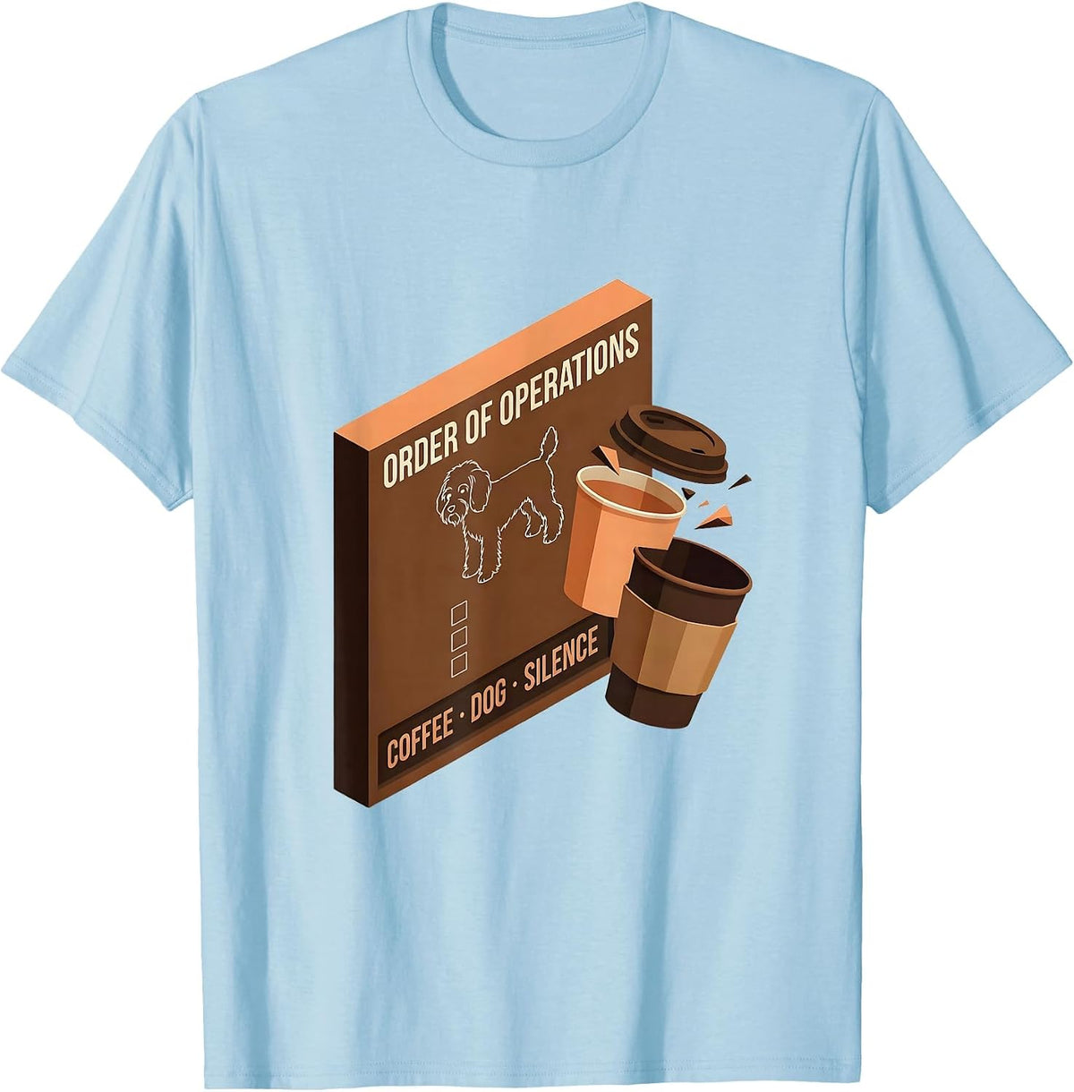 Men's Order Of Operations: Coffee, Dog, Silence Bernedoodle T-Shirt - Baby Blue