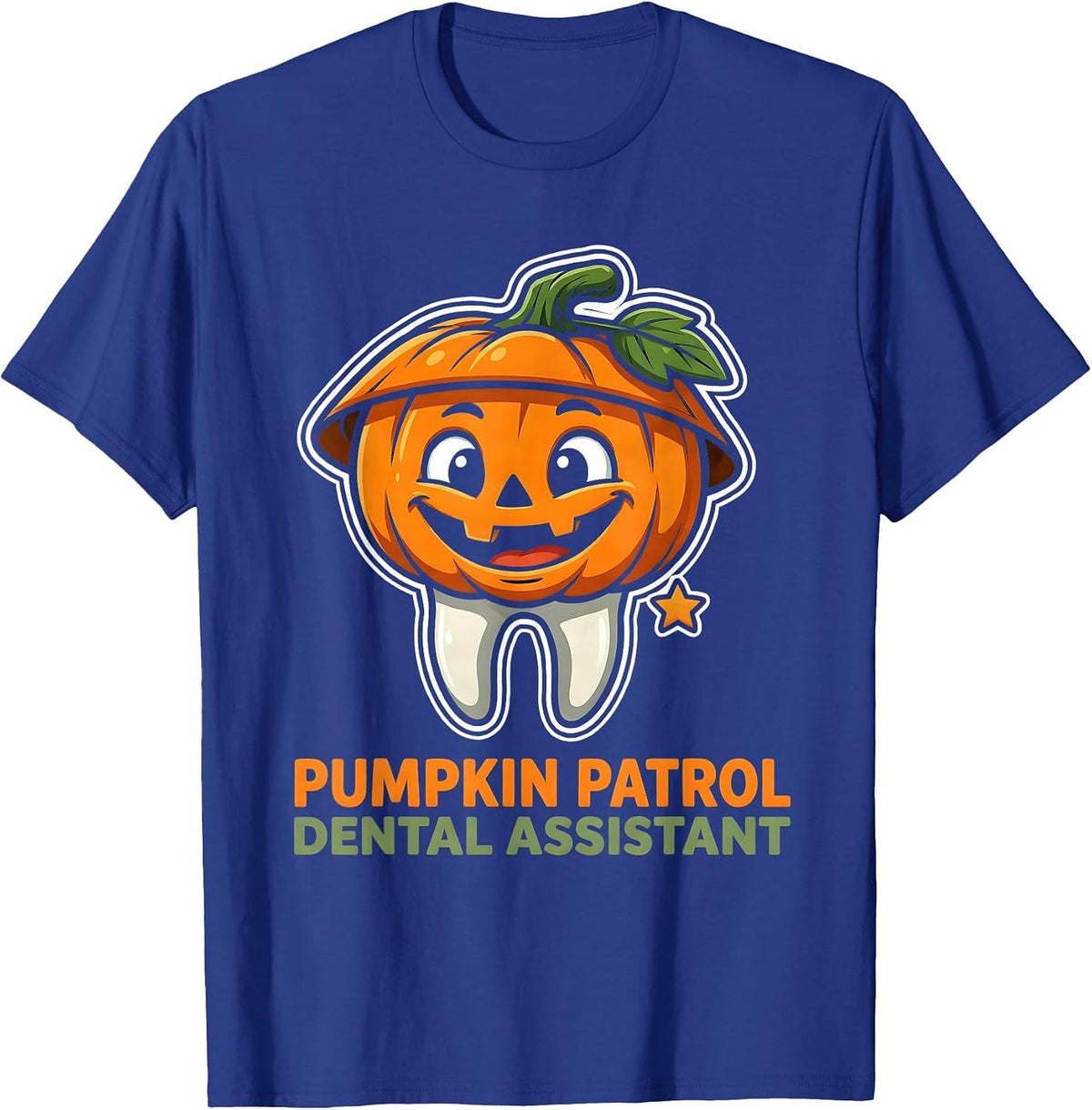 Men's Pumpkin Patrol Dental Assistant Cartoon Halloween Dental T-Shirt - Royal Blue