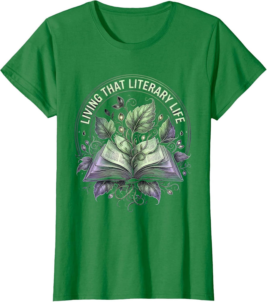 Women's Living That Literary Life English Teacher Design T-Shirt - Kelly Green