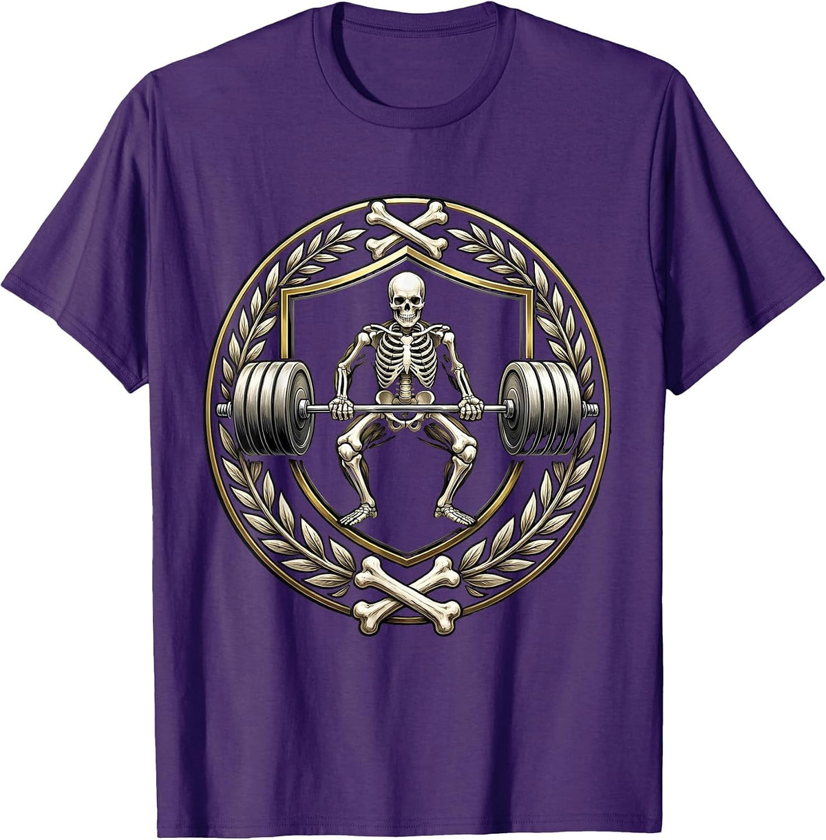 Men's Skeleton Deadlift Gym Weightlifting Graphic T-Shirt - Purple