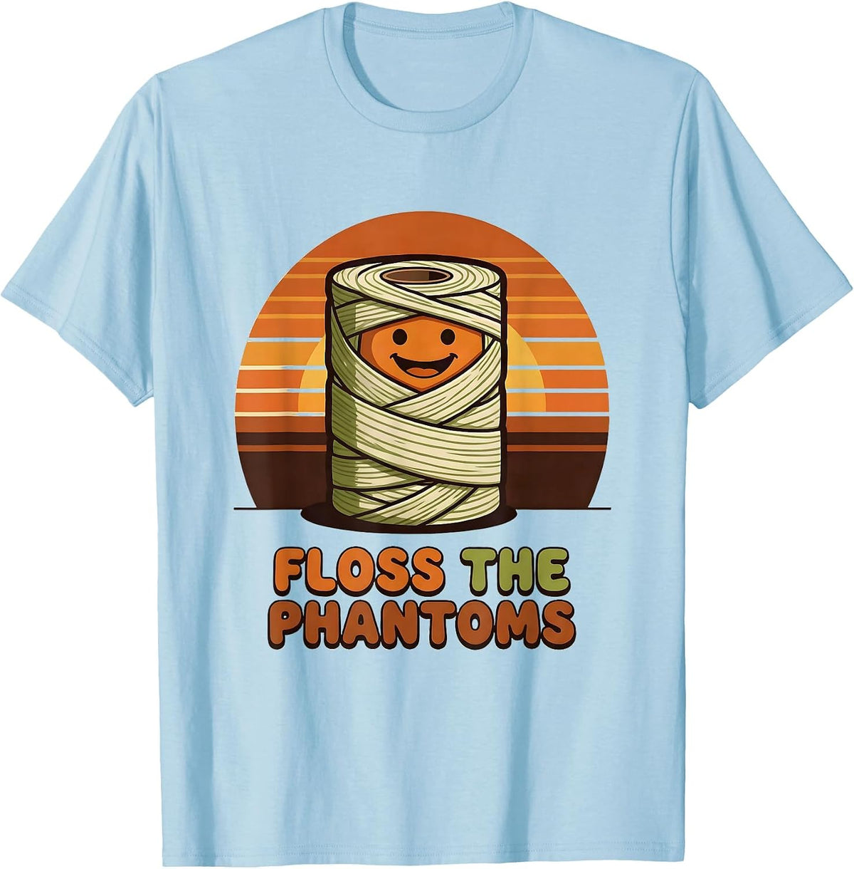 Men's Floss the Phantoms Retro 70s Halloween Dentist Dental Pun T-Shirt - Baby Blue