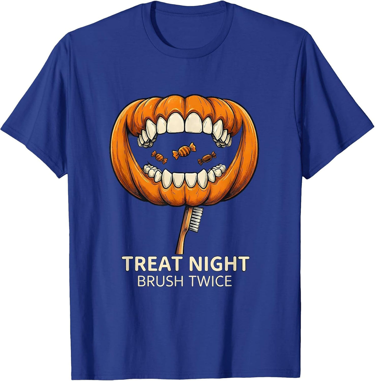 Men's Treat Night Brush Twice Funny Dentist Halloween Costume T-Shirt - Royal Blue