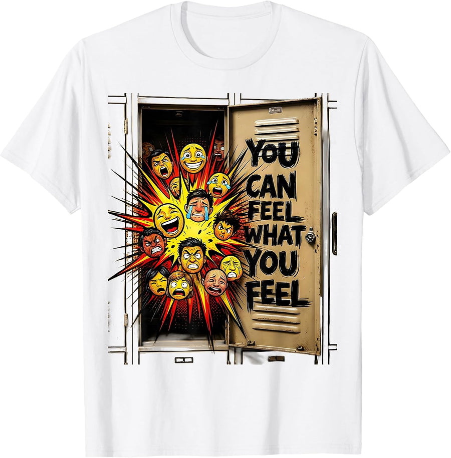 Men's You Can Feel What You Feel Comic Book Mental Health T-Shirt - White
