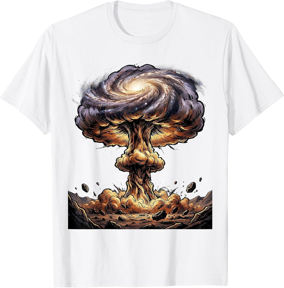 Men's Mushroom Cloud Spiral Galaxy Cosmic Art T-Shirt - White