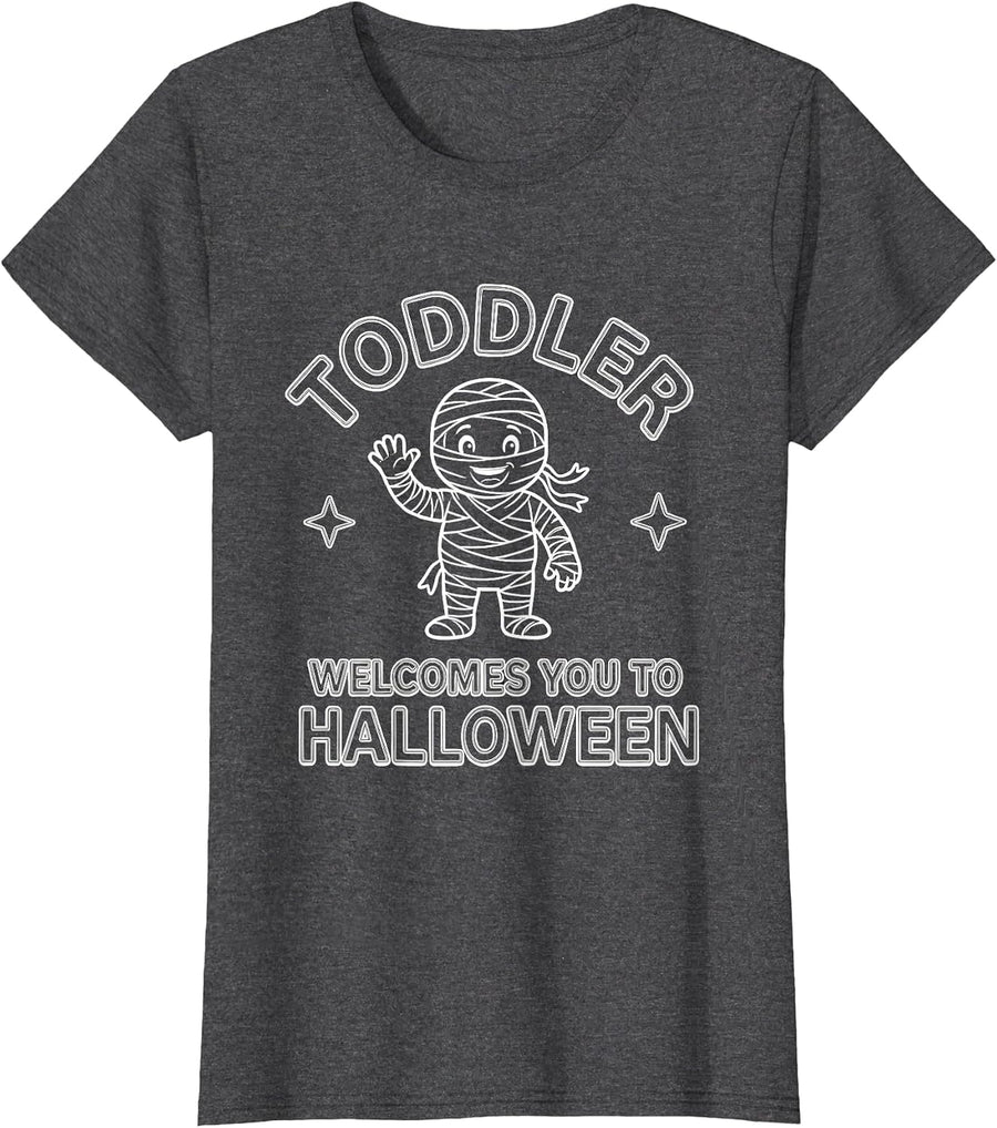 Women's Toddler Welcomes You To Halloween Playful Preschool Teacher T-Shirt - Dark Heather Grey