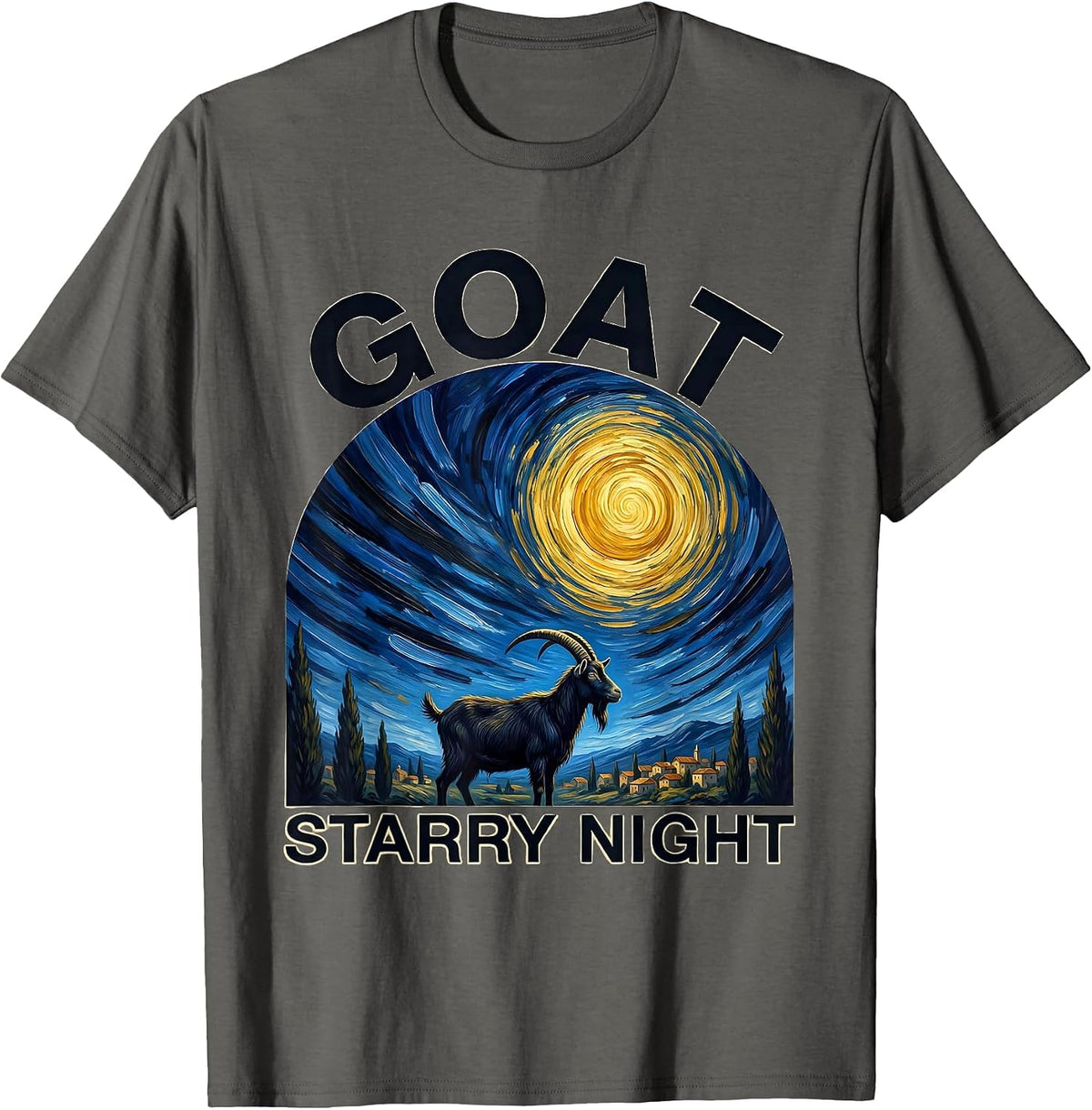 Men's Goat Starry Night Funny Art Lover Van Gogh Style T-Shirt - Asphalt Grey