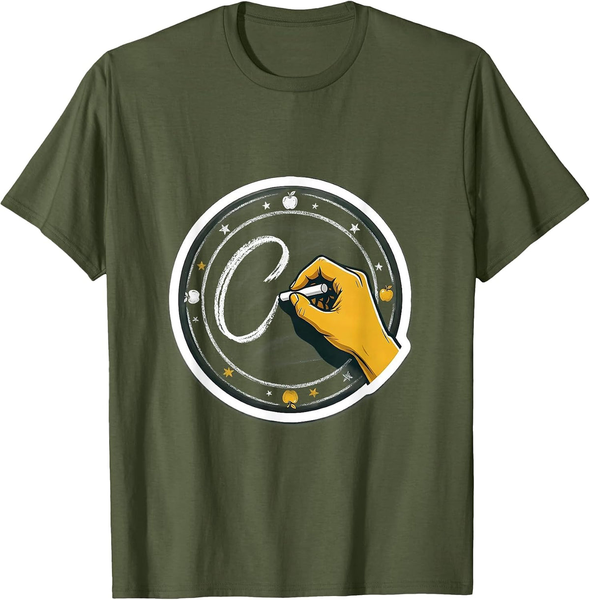 2nd Grade Teacher Chalkboard Illustration T-Shirt - Olive Green