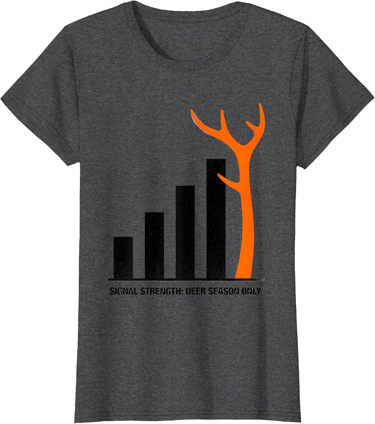 Women's Signal Strength: Deer Season Only Funny Hunting Dad Camo T-Shirt - Dark Heather Grey