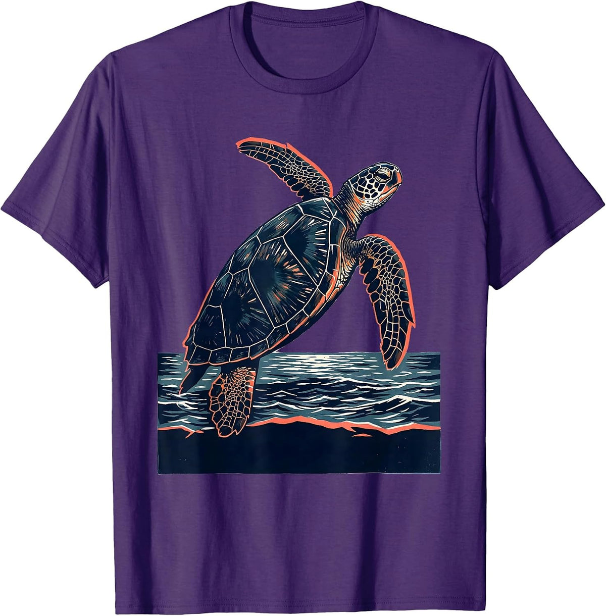Sea Turtle Linocut Beach Souvenir Vacation T-Shirt - Purple