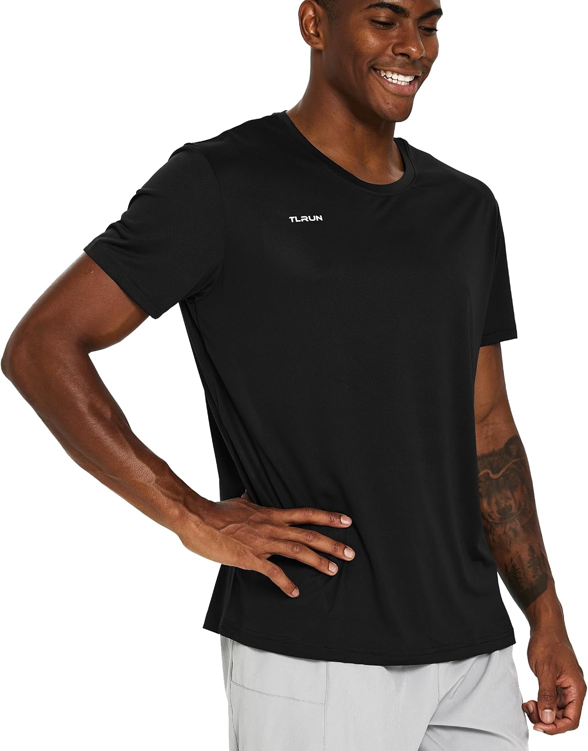 TLRUN Men’s Running T-Shirt, Lightweight Quick Dry Reflective Tee - Black