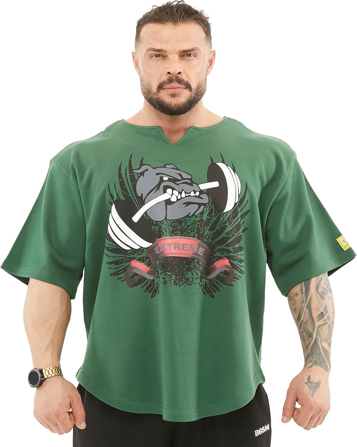 Men's Oversize Gym Lifestyle T-Shirt, Thick Texture Cotton, Comfort Design, Performance Top - Green