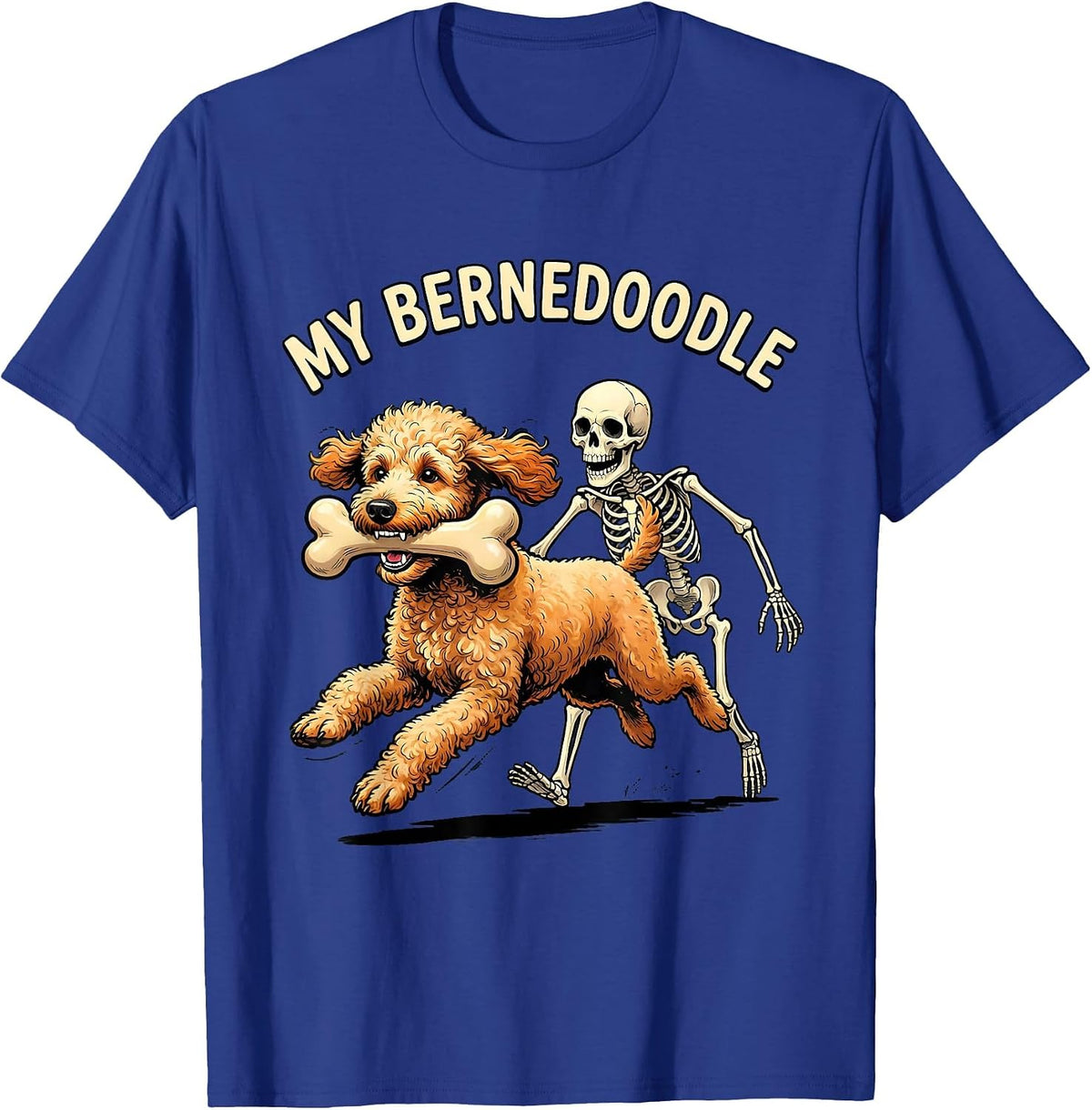 MY BERNEDOODLE Funny Skeleton Chasing Halloween Dog Mom Pet T-Shirt - Royal Blue