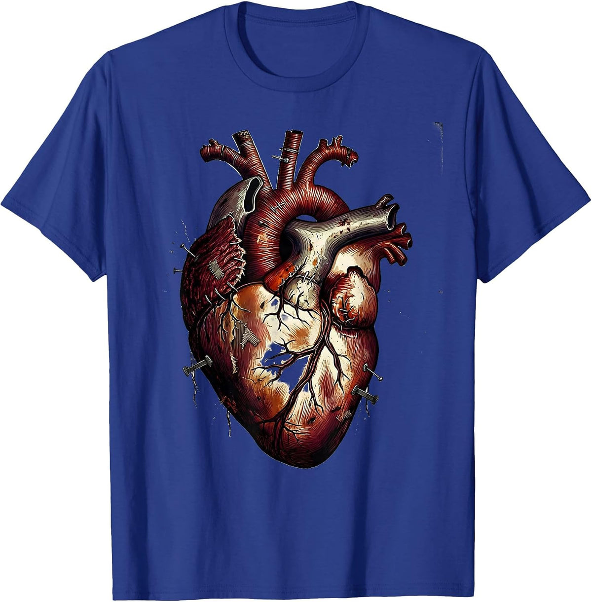 Anatomical Heart Stitches Emo Gothic Design T-Shirt - Royal Blue