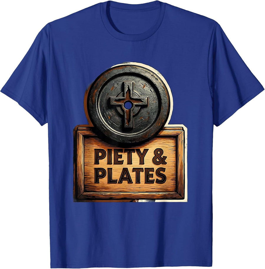 Piety & Plates Faith Fitness Funny Christian Gym Workout T-Shirt - Royal Blue