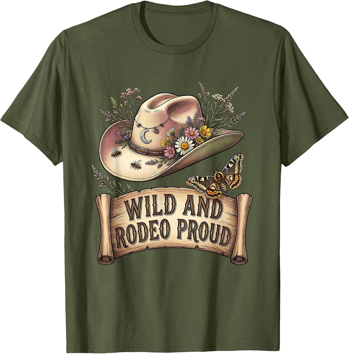 Men's Wild and Rodeo Proud Western Cowgirl Design T-Shirt - Olive Green
