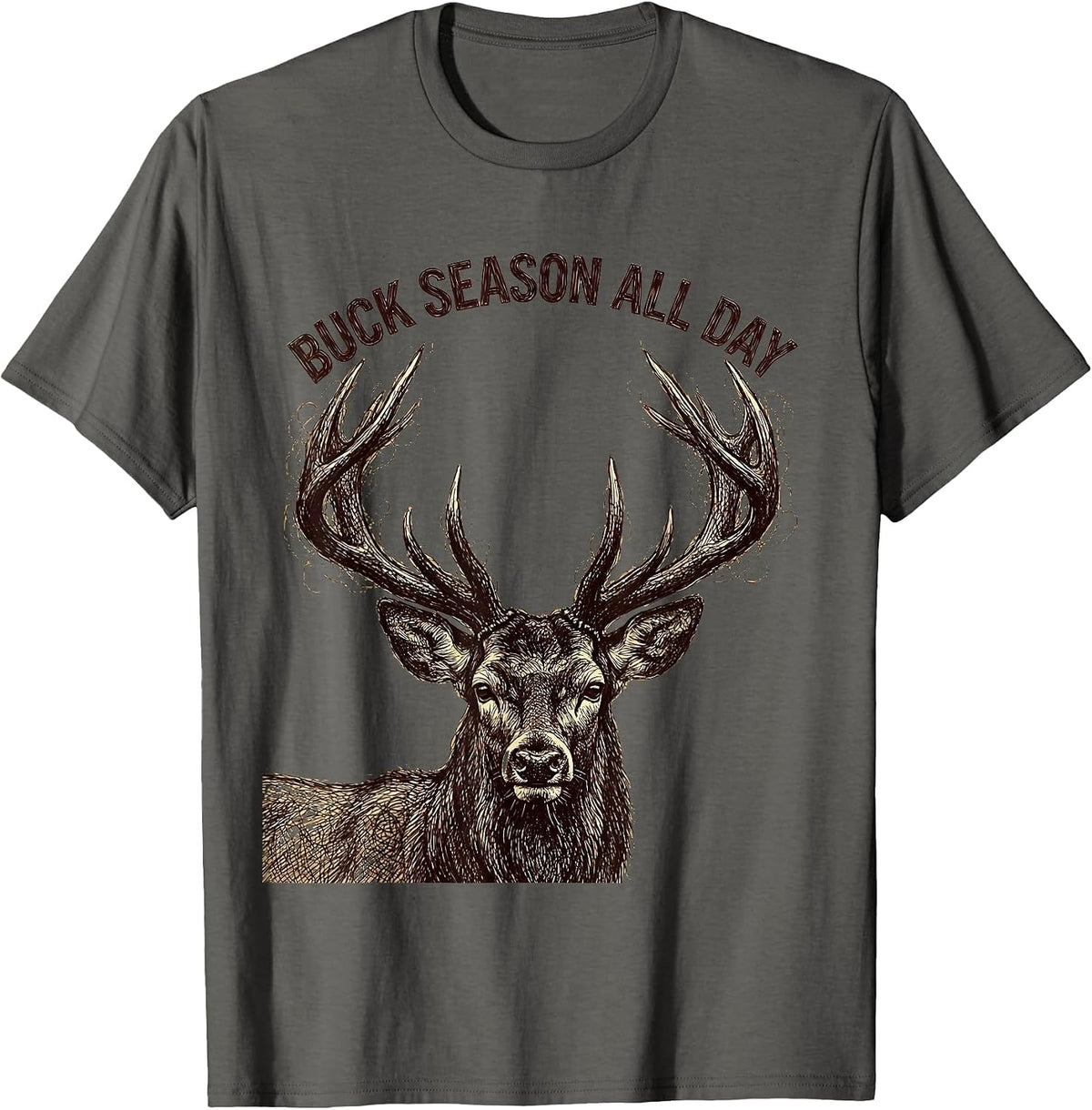 Men's Buck Season All Day Deer Hunting Design T-Shirt - Asphalt Grey