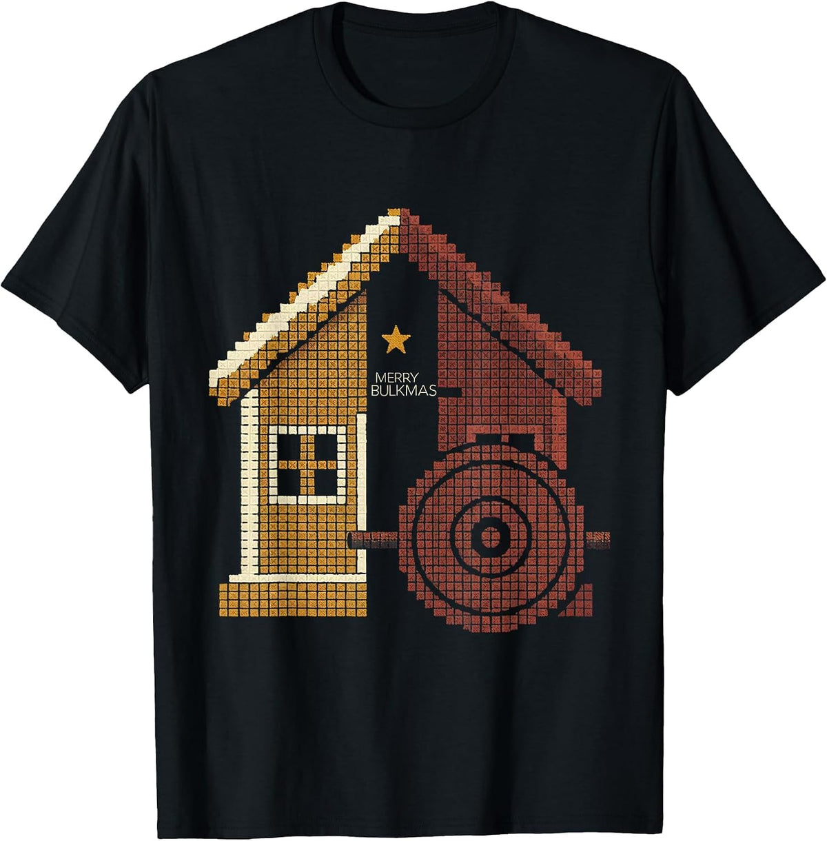 Men's Merry Bulkmas Cross Stitch Sampler Funny Gym Workout T-Shirt - Black