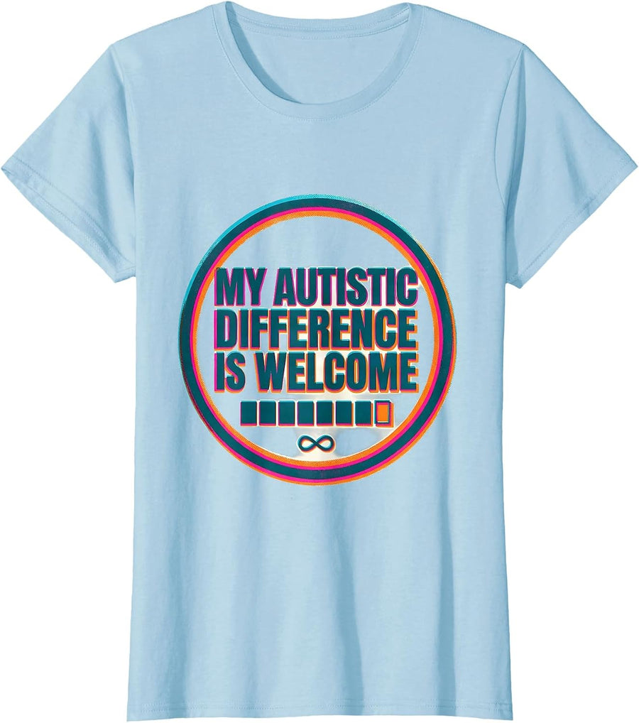 Women's My Autistic Difference Is Welcome Risograph Neurodiversity T-Shirt - Baby Blue