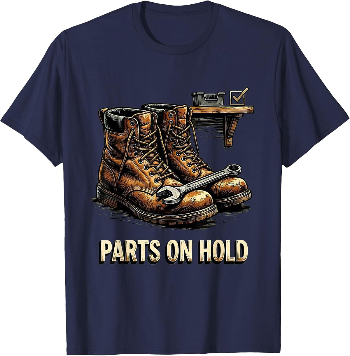 Men's Parts On Hold Funny Auto Mechanic Waiting on Parts Auto T-Shirt - Navy Blue