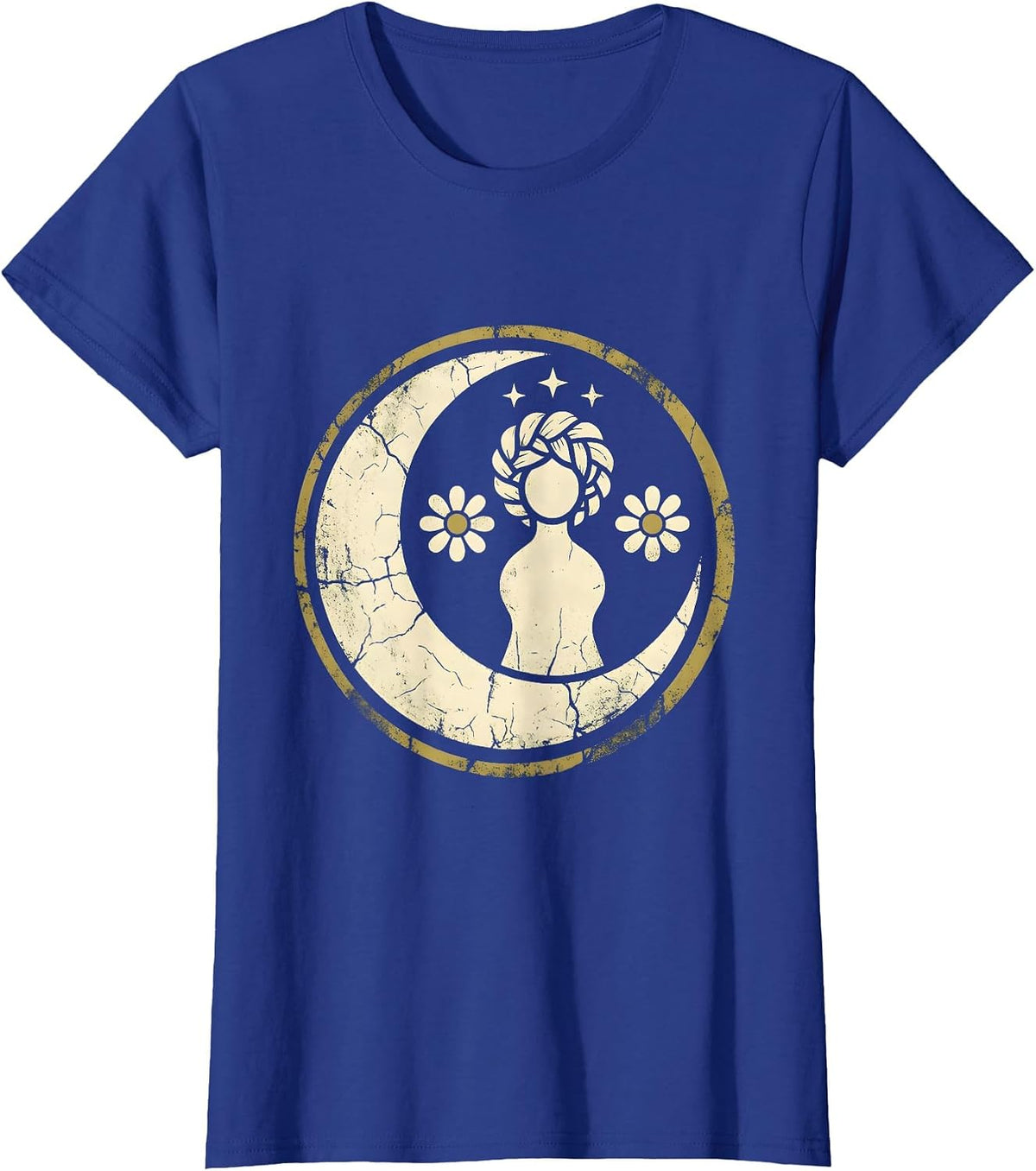 Women's Star Women Celestial Braided Hair Graphic T-Shirt - Royal Blue