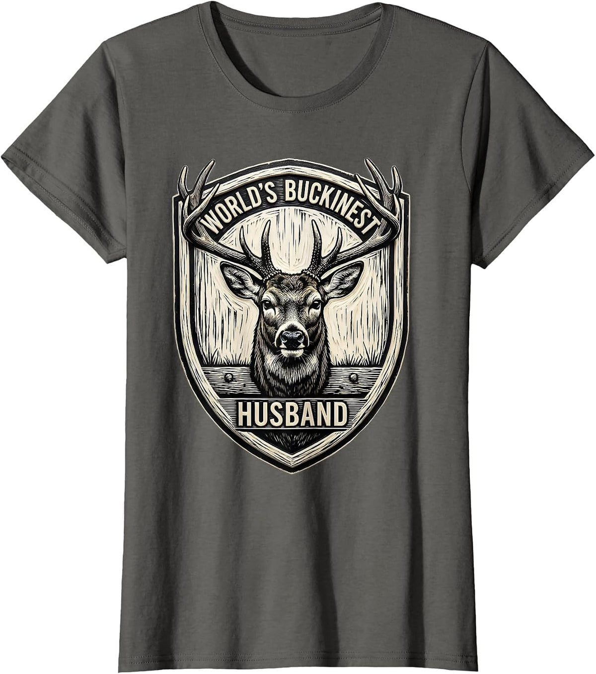 Women's World's Buckinest Husband Funny Deer Hunting Dad Joke Gift T-Shirt - Asphalt Grey