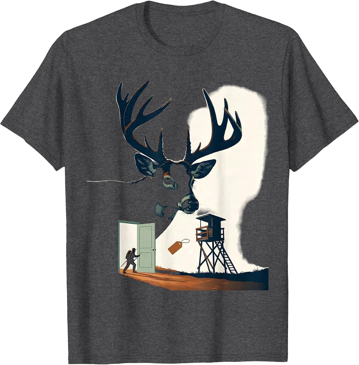 Whitetail Antler Hunter Dad Funny Deer Hunting Humor T-Shirt - Dark Heather Grey