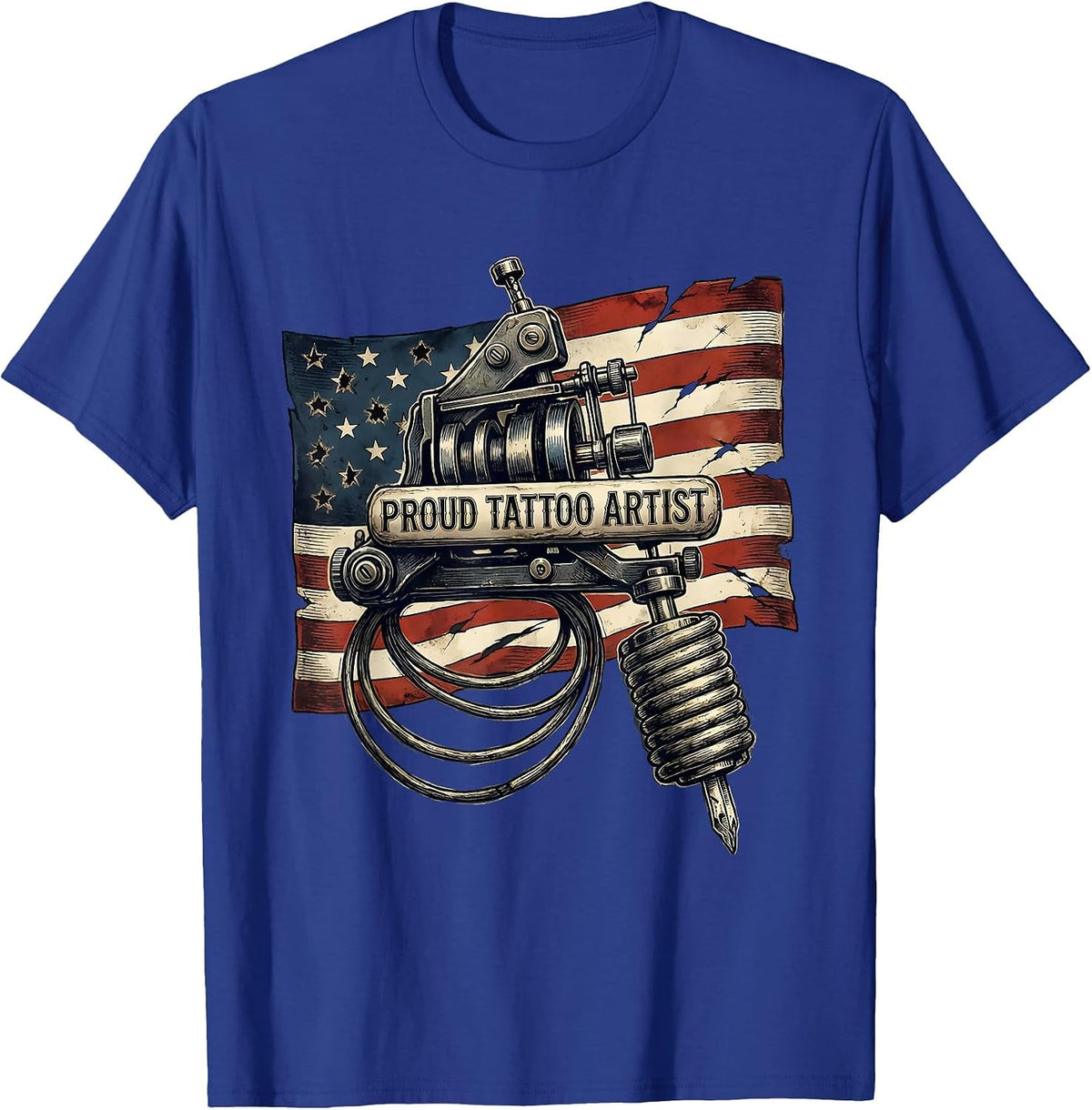 Proud Tattoo Artist Distressed American Flag Vintage Tattoo T-Shirt - Royal Blue