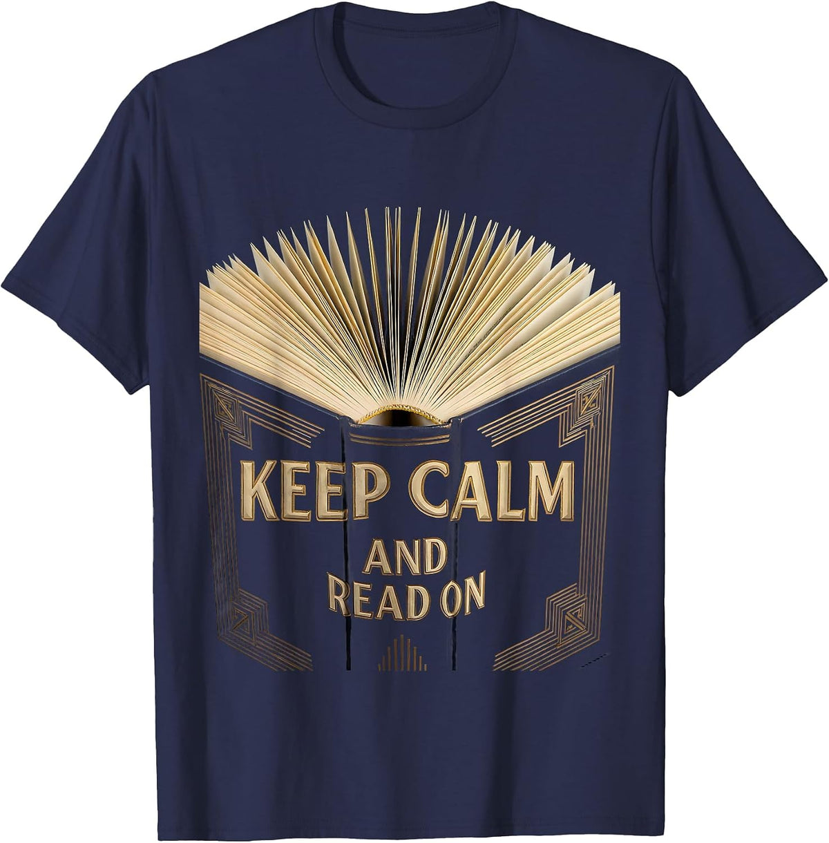 Keep Calm and Read On Reading Teacher Design T-Shirt - Navy Blue