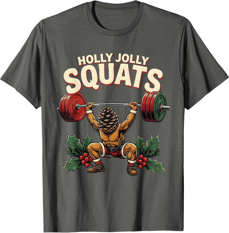 Holly Jolly Squats Funny Christmas Gym Workout Fitness Gift T-Shirt - Asphalt Grey