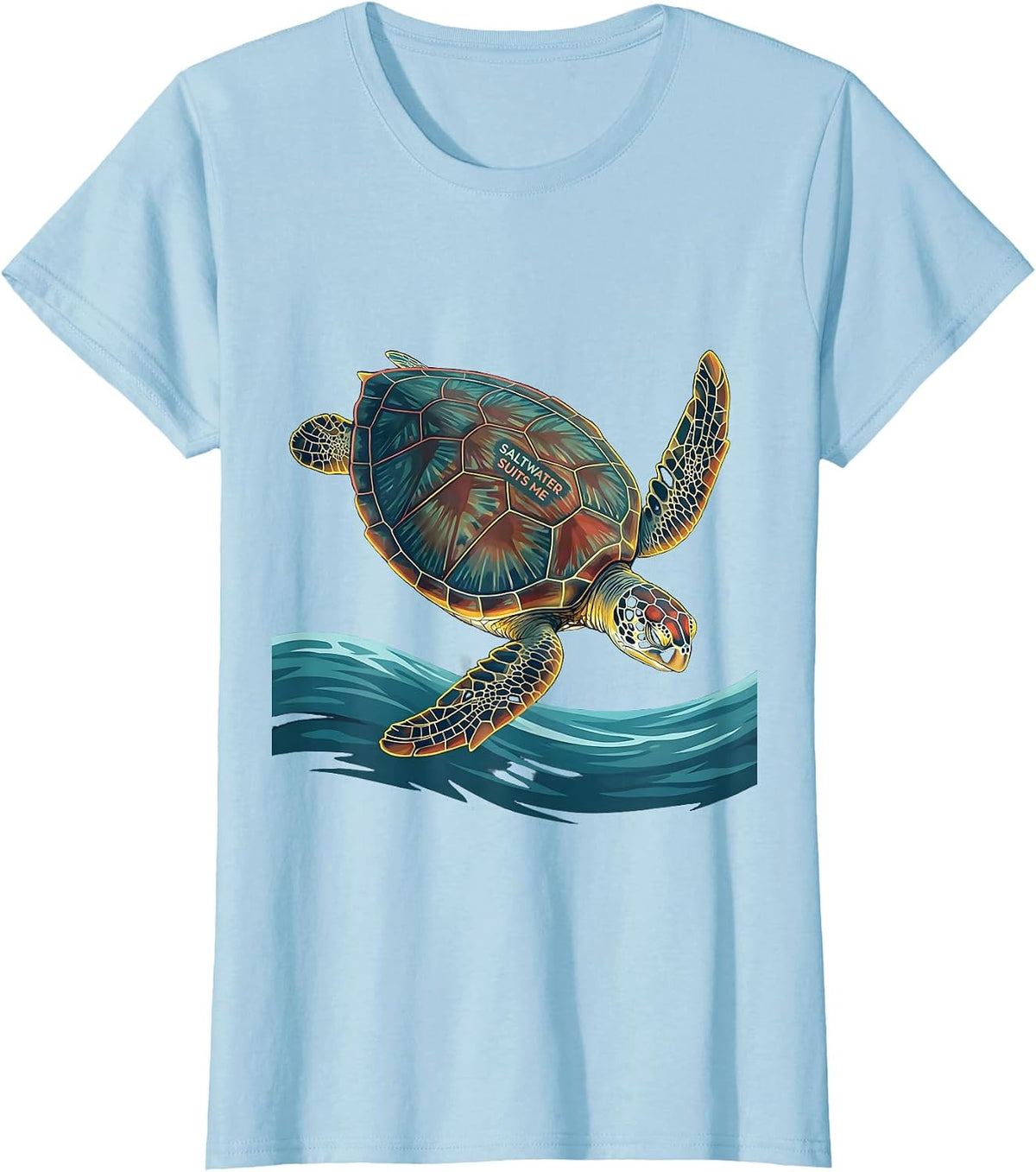 Saltwater Suits Me Flat Vector Sea Turtle Lover Souvenir T-Shirt - Baby Blue