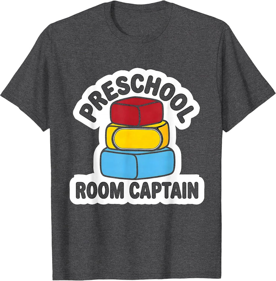 Men's Preschool Room Captain Playful Teacher Appreciation Back T-Shirt - Dark Heather Grey
