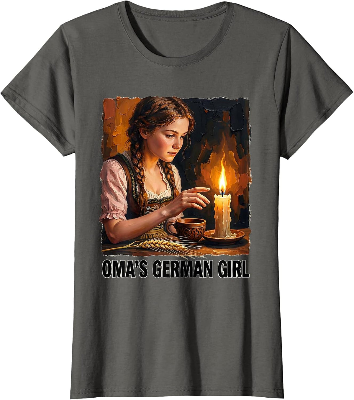 Women's OMA'S GERMAN GIRL Traditional Heritage Pride German Culture T-Shirt - Asphalt Grey