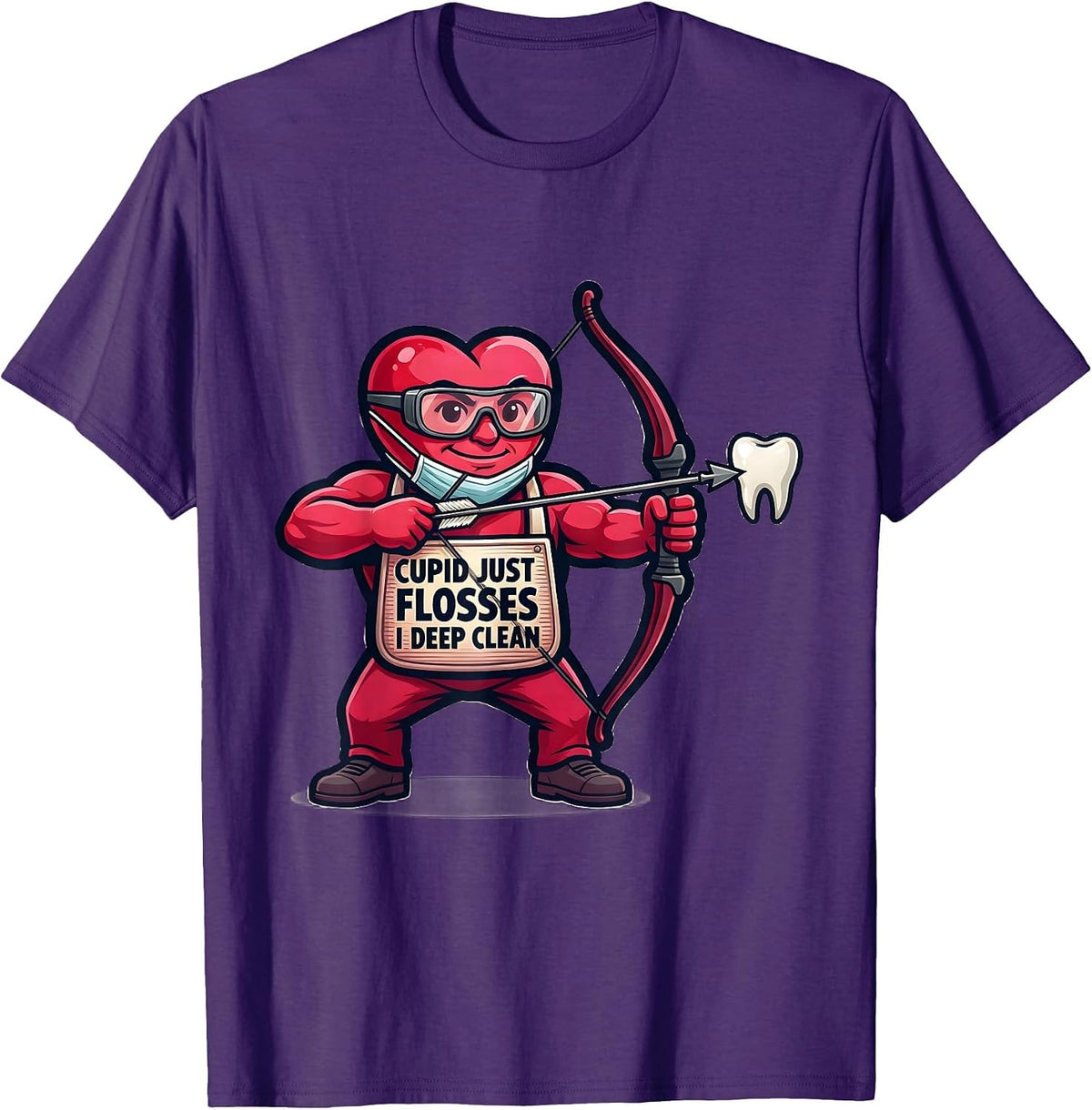 Cupid Just Flosses, I Deep Clean Funny Valentine Dental T-Shirt - Purple