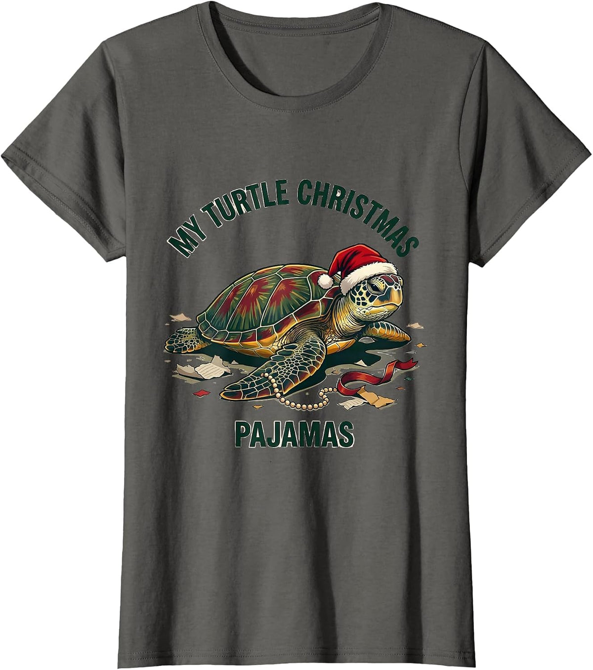 Women's My Turtle Christmas Pajamas Whimsical Holiday Sea Turtle T-Shirt - Asphalt Grey