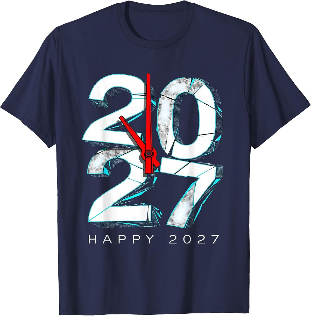 Men's Happy 2027 New Wave Typography Party Countdown Novelty T-Shirt - Navy Blue