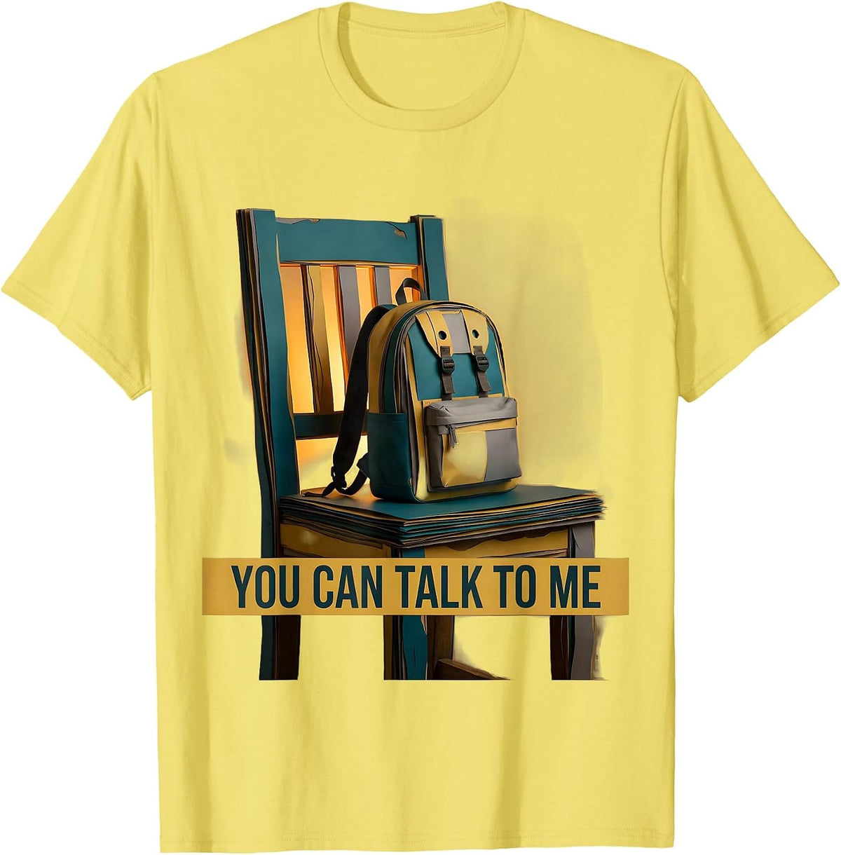 Men's You Can Talk To Me Warm Paper Cutout School Counselor Staff T-Shirt - Lemon Yellow