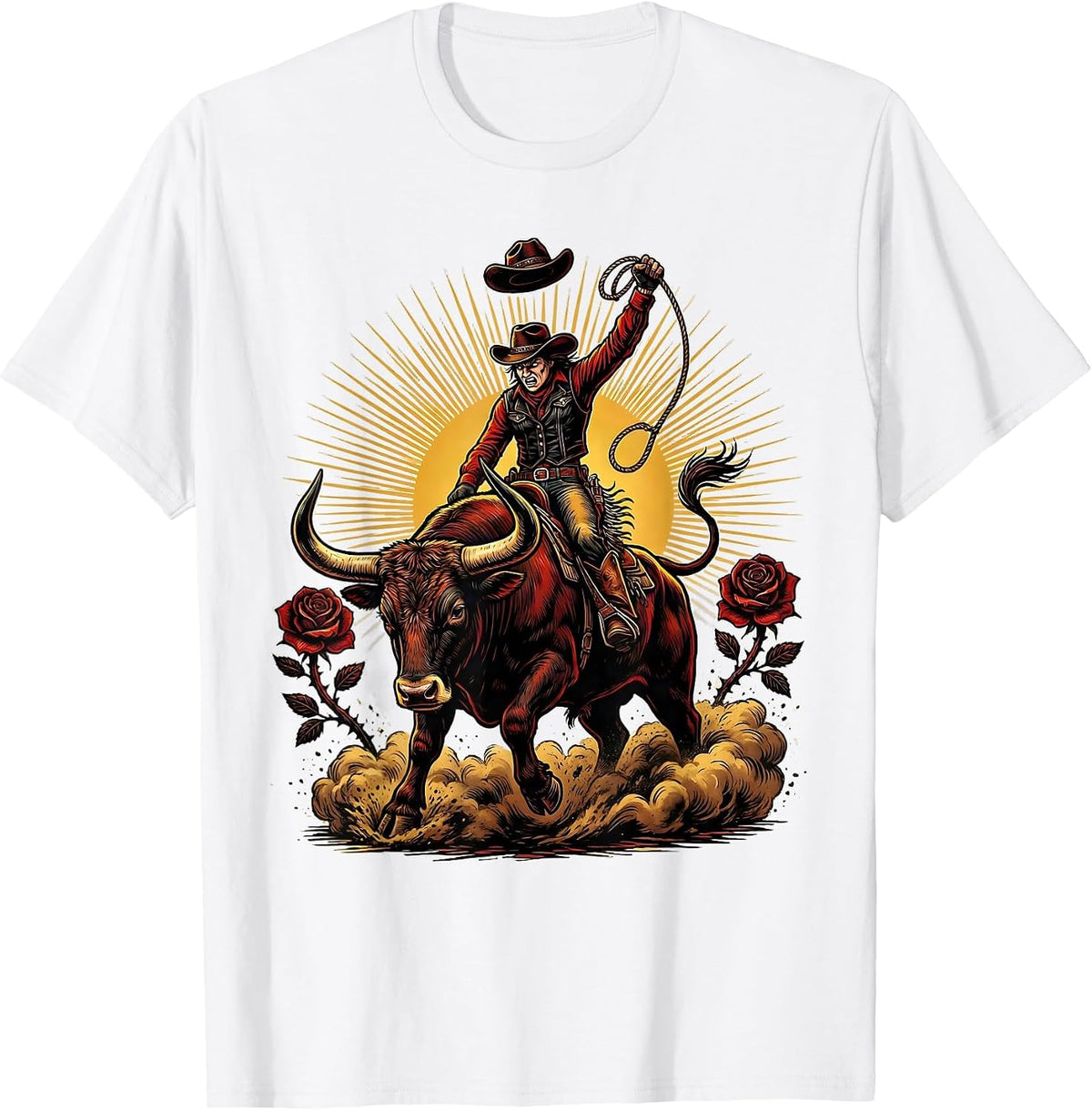 Men's Cowgirl Bull Rider Rodeo Arena Graphic T-Shirt - White