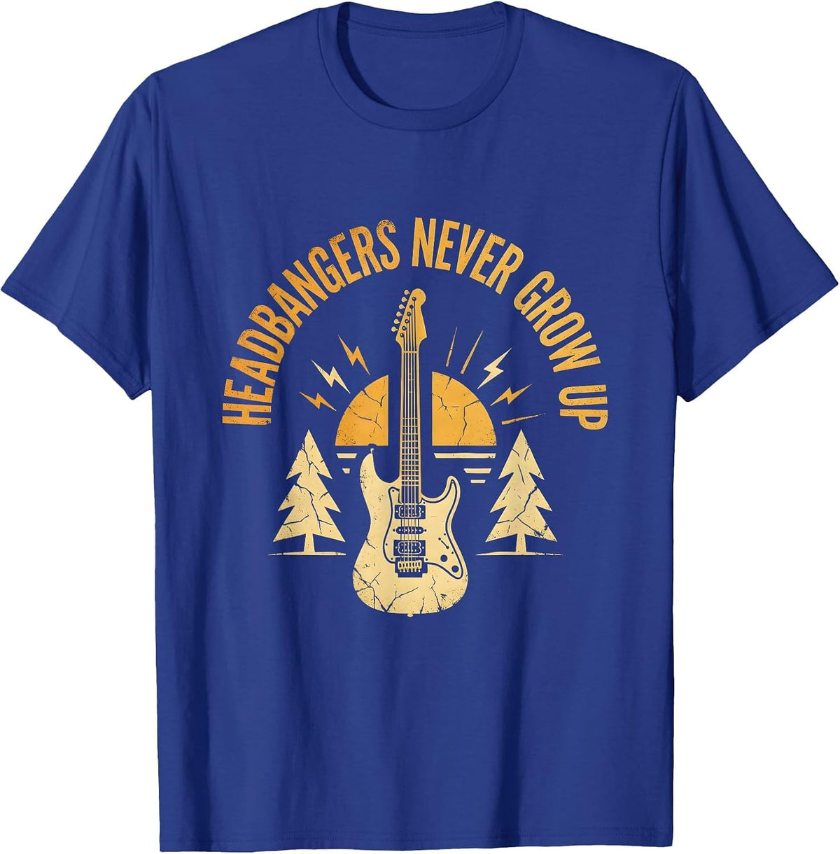 Men's Headbangers Never Grow Up 80s Rock Band Design T-Shirt - Royal Blue