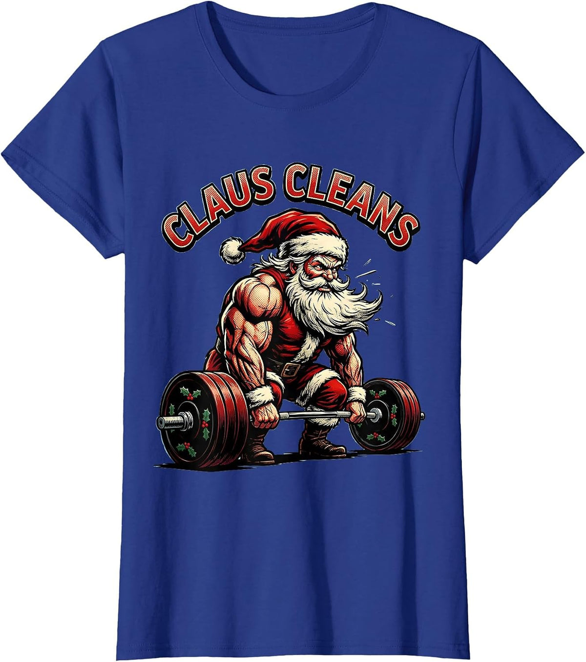Women's Claus Cleans Pop Art Funny Santa Bodybuilder Gym Workout T-Shirt - Royal Blue