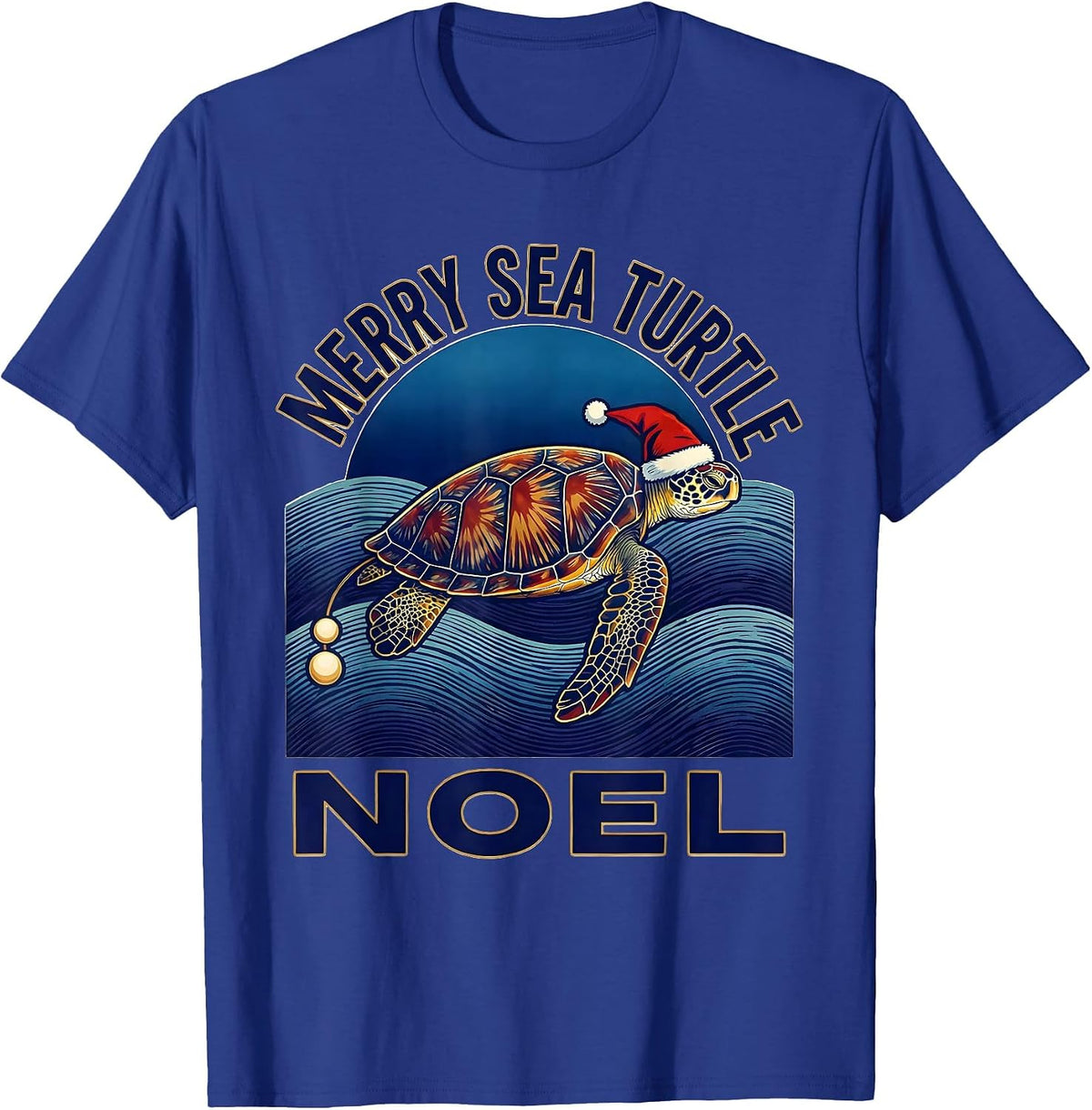 Merry Sea Turtle Noel Ukiyo-e Sea Turtle Lover Christmas T-Shirt - Royal Blue